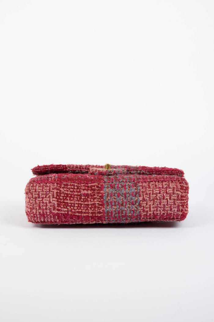 2014 Chanel Raspberry Metallic Tweed Medium Double Flap Bag