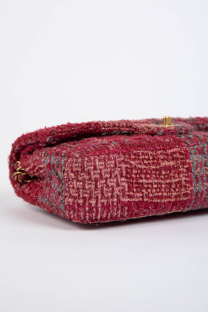 2014 Chanel Raspberry Metallic Tweed Medium Double Flap Bag