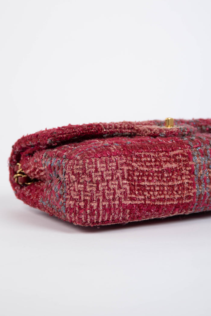 2014 Chanel Raspberry Metallic Tweed Medium Double Flap Bag