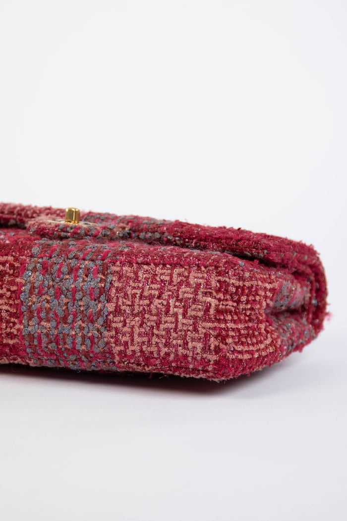 2014 Chanel Raspberry Metallic Tweed Medium Double Flap Bag