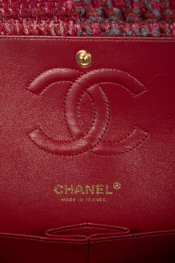 2014 Chanel Raspberry Metallic Tweed Medium Double Flap Bag