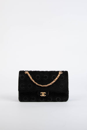 RARE 2000s Chanel Black Coco Pony Hair Medium Double Flap Shoulder Bag