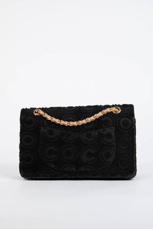 RARE 2000s Chanel Black Coco Pony Hair Medium Double Flap Shoulder Bag