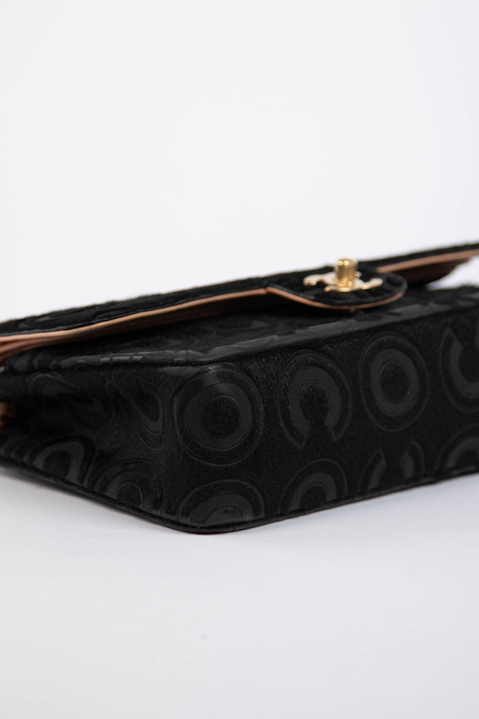RARE 2000s Chanel Black Coco Pony Hair Medium Double Flap Shoulder Bag