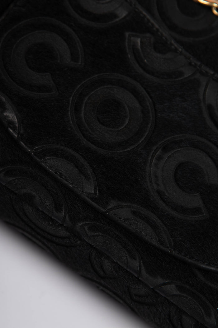 RARE 2000s Chanel Black Coco Pony Hair Medium Double Flap Shoulder Bag