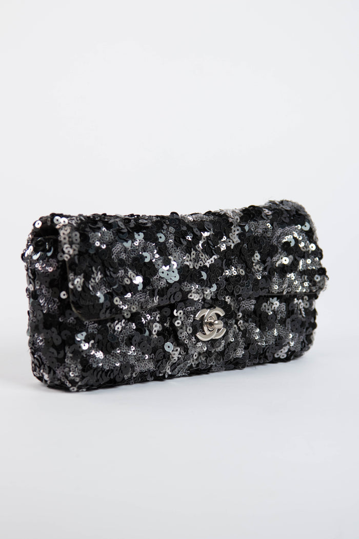 2011 Chanel Black Sequin Mini East West Crossbody Bag