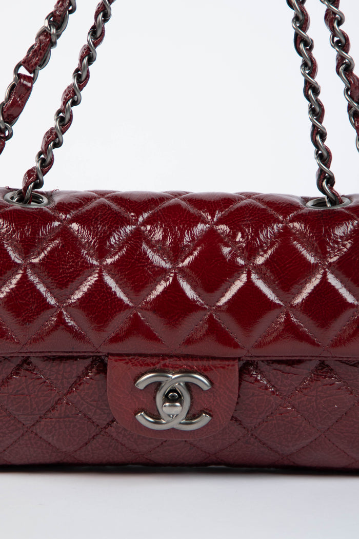 2000s Chanel Burgundy Patent Aged Calfskin East West Shoulder Bag