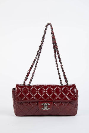 2000s Chanel Burgundy Patent Aged Calfskin East West Shoulder Bag