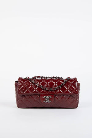 2000s Chanel Burgundy Patent Aged Calfskin East West Shoulder Bag