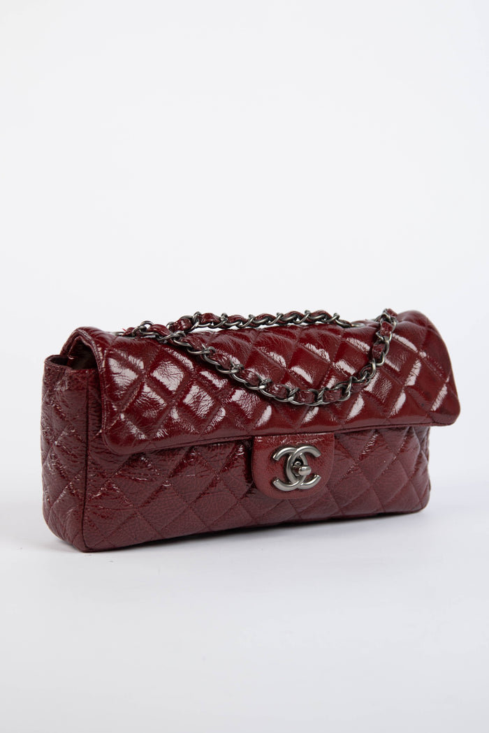 2000s Chanel Burgundy Patent Aged Calfskin East West Shoulder Bag