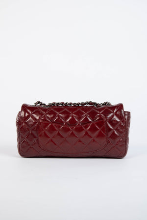 2000s Chanel Burgundy Patent Aged Calfskin East West Shoulder Bag