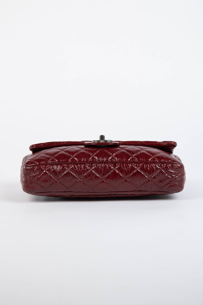 2000s Chanel Burgundy Patent Aged Calfskin East West Shoulder Bag