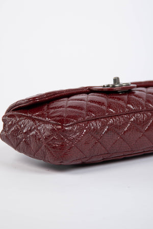 2000s Chanel Burgundy Patent Aged Calfskin East West Shoulder Bag