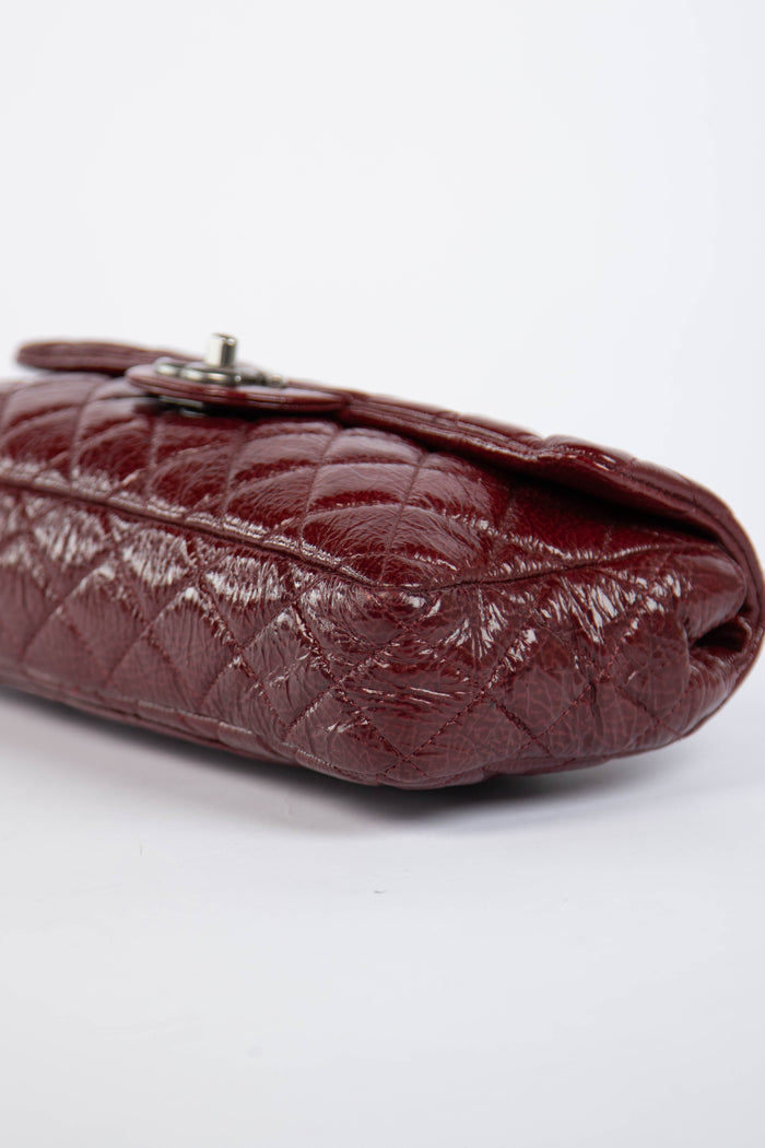 2000s Chanel Burgundy Patent Aged Calfskin East West Shoulder Bag