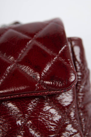 2000s Chanel Burgundy Patent Aged Calfskin East West Shoulder Bag