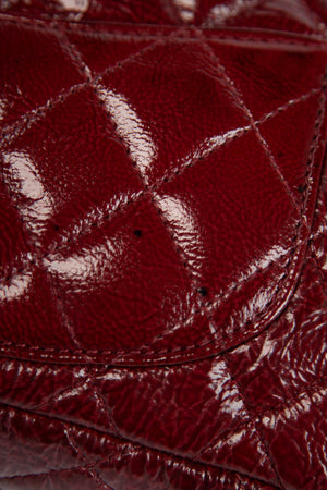 2000s Chanel Burgundy Patent Aged Calfskin East West Shoulder Bag