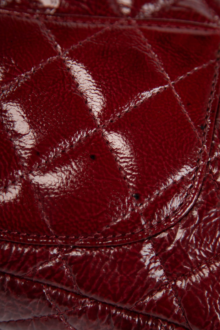 2000s Chanel Burgundy Patent Aged Calfskin East West Shoulder Bag