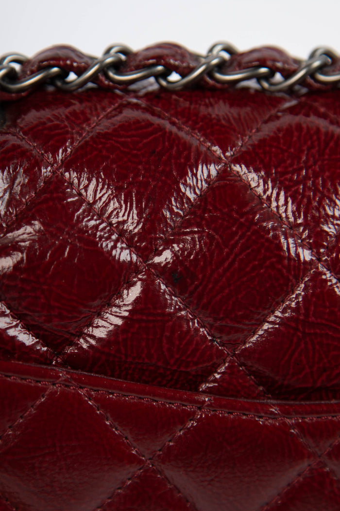 2000s Chanel Burgundy Patent Aged Calfskin East West Shoulder Bag