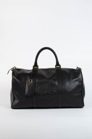 90s Chanel Black Caviar Leather Boston Bag