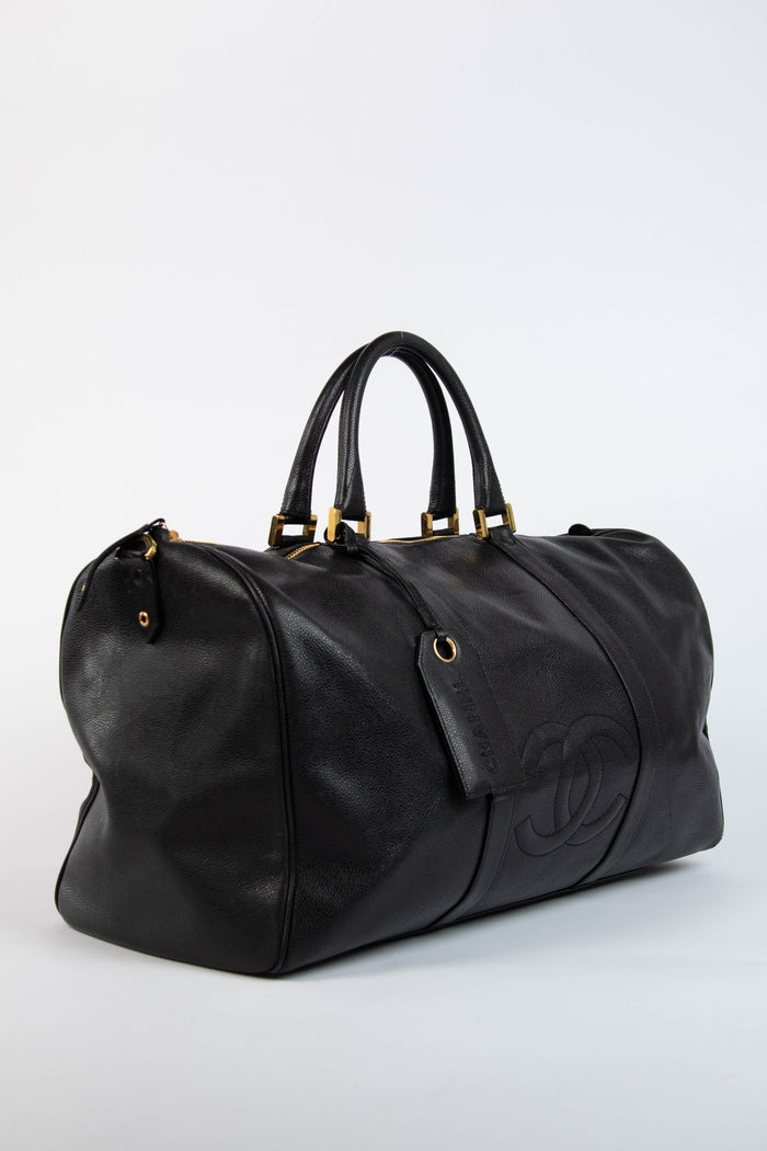 90s Chanel Black Caviar Leather Boston Bag