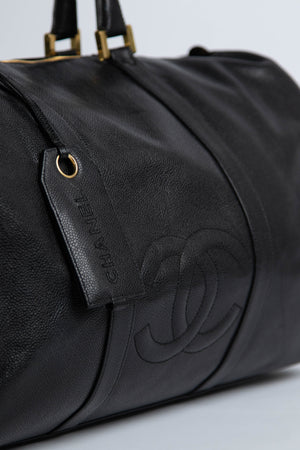 90s Chanel Black Caviar Leather Boston Bag