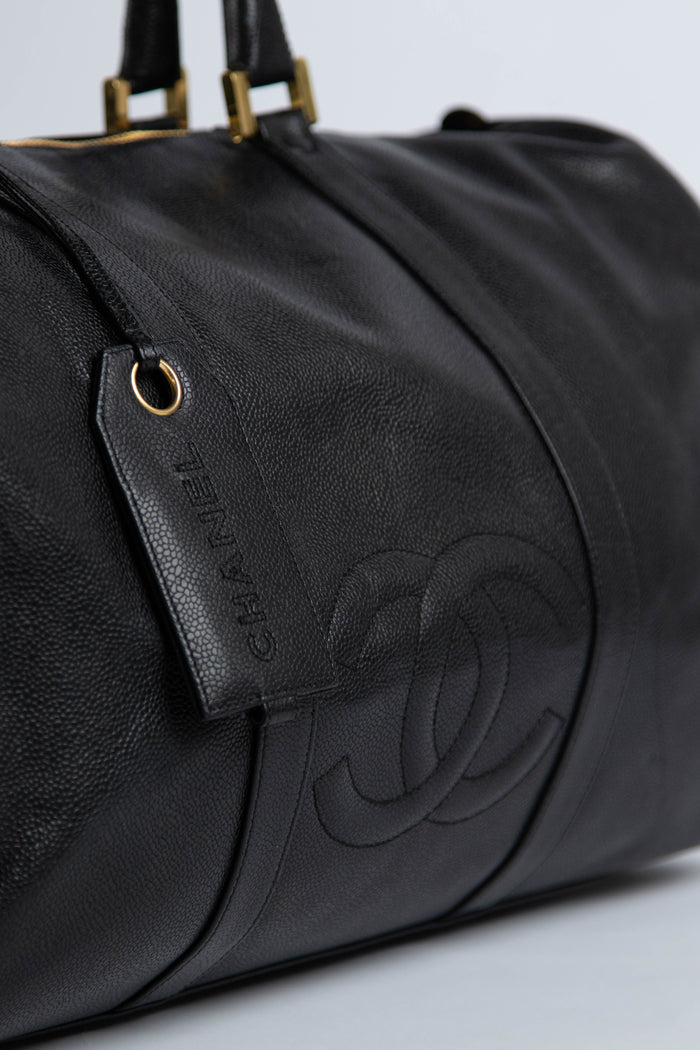 90s Chanel Black Caviar Leather Boston Bag