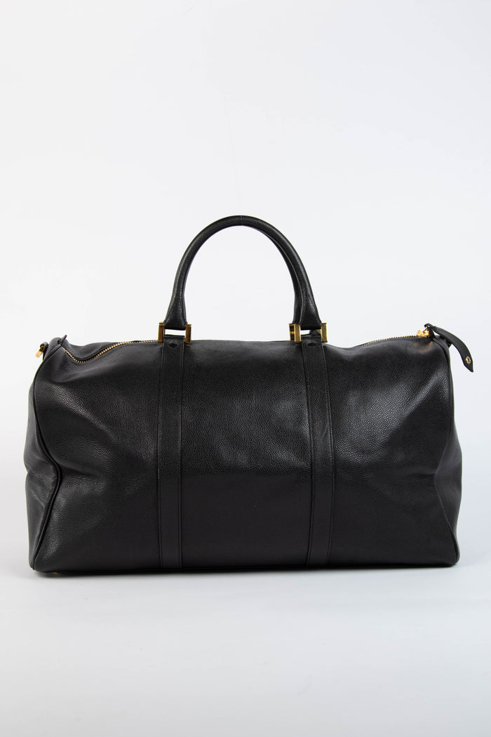 90s Chanel Black Caviar Leather Boston Bag