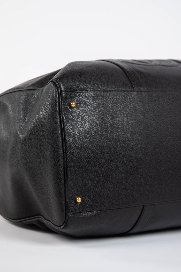 90s Chanel Black Caviar Leather Boston Bag