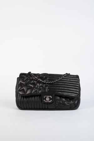 2014 Chanel Black Lambskin Stripes and Stars Single Flap Shoulder Bag