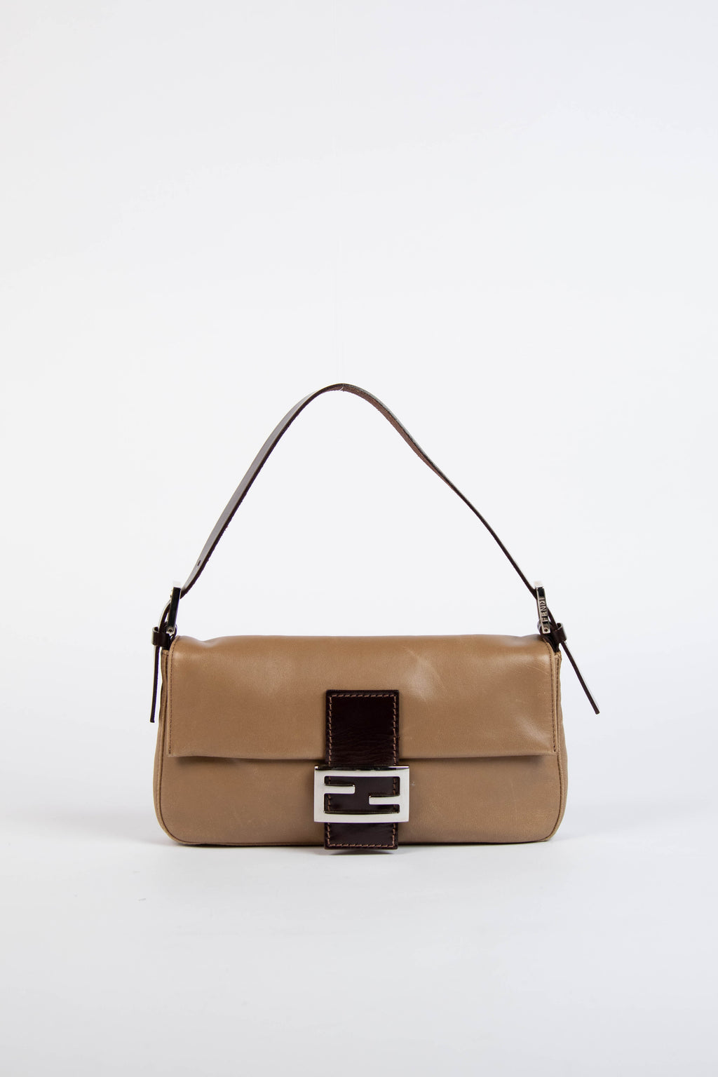 Vintage Fendi Brown Leather Baguette Shoulder Bag