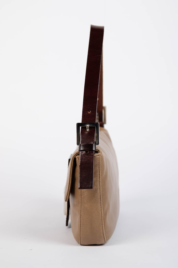 Vintage Fendi Brown Leather Baguette Shoulder Bag