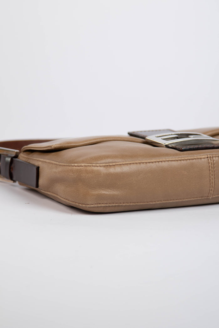 Vintage Fendi Brown Leather Baguette Shoulder Bag