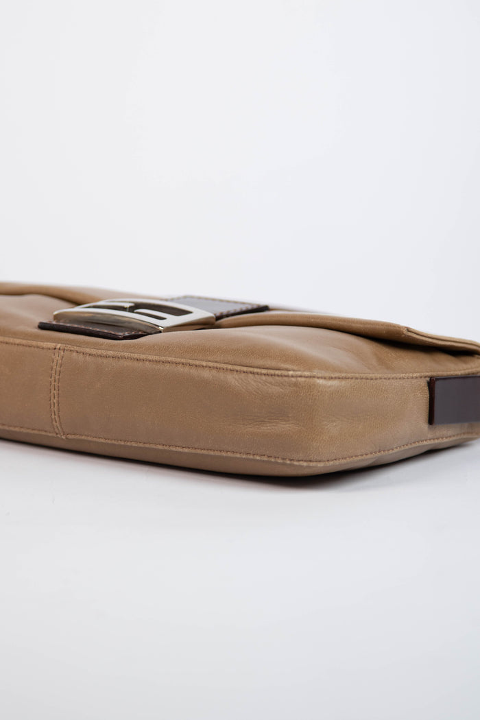 Vintage Fendi Brown Leather Baguette Shoulder Bag