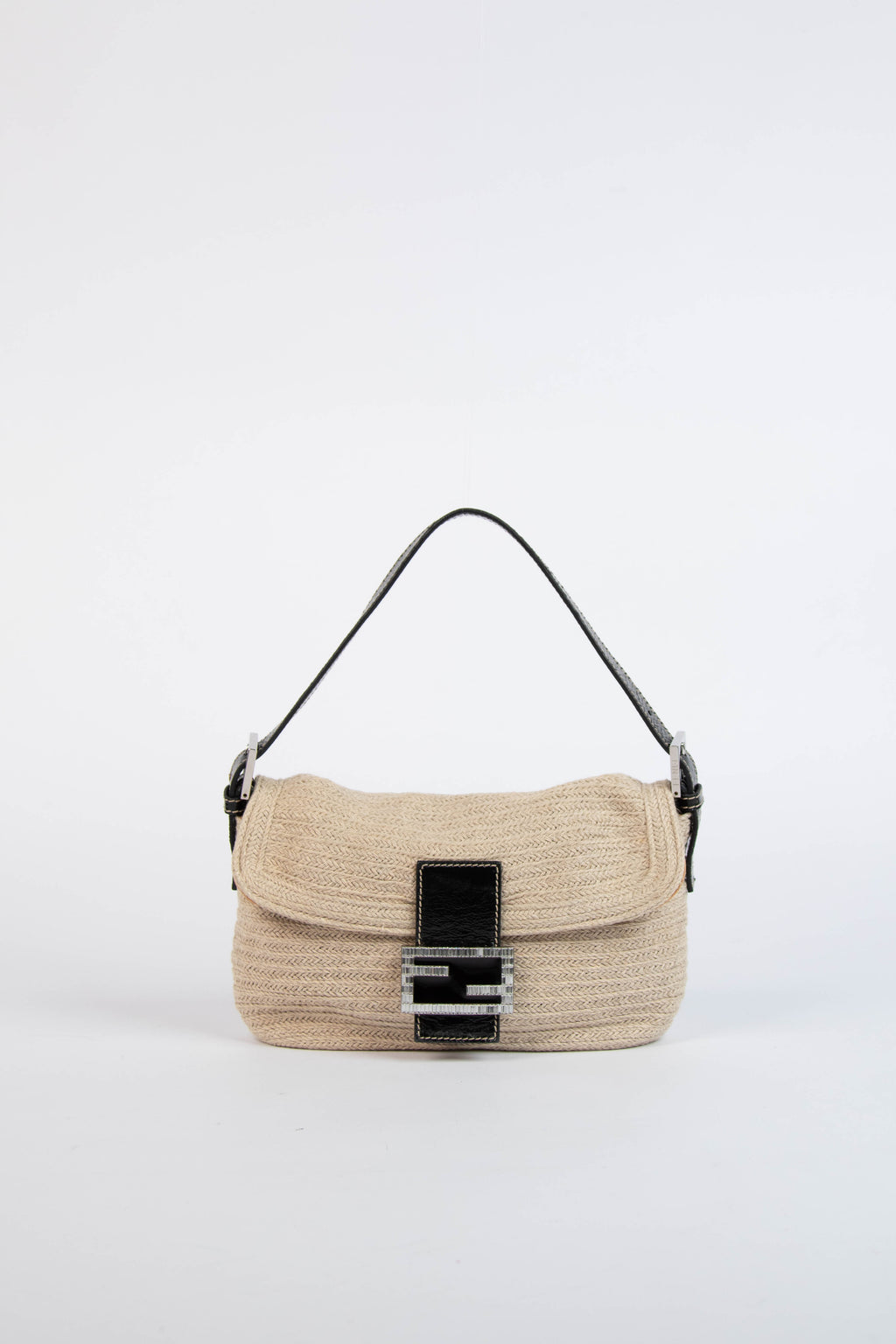 RARE 2000s Fendi Crystal Wicker Baguette Shoulder Bag