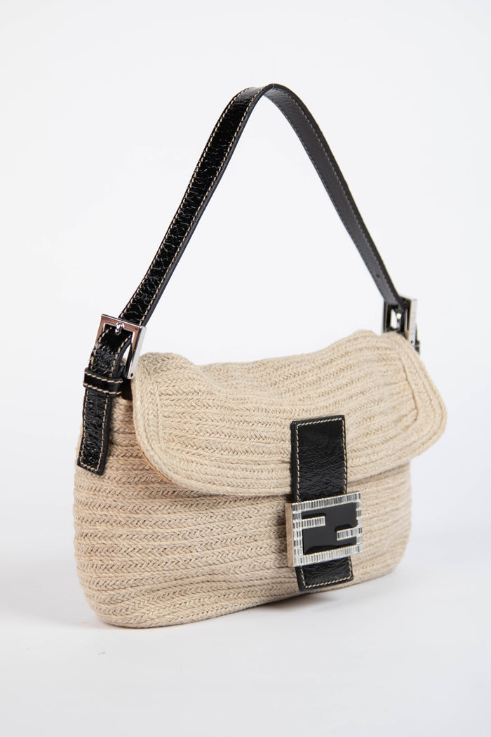 RARE 2000s Fendi Crystal Wicker Baguette Shoulder Bag