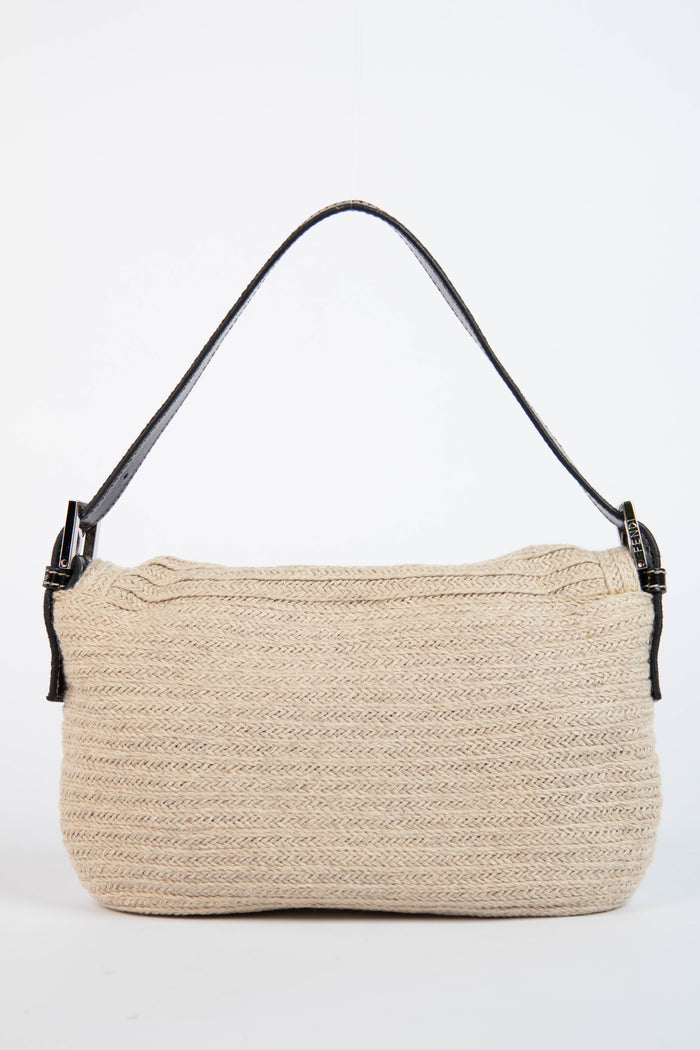 RARE 2000s Fendi Crystal Wicker Baguette Shoulder Bag