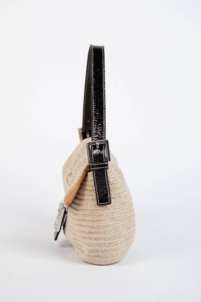 RARE 2000s Fendi Crystal Wicker Baguette Shoulder Bag