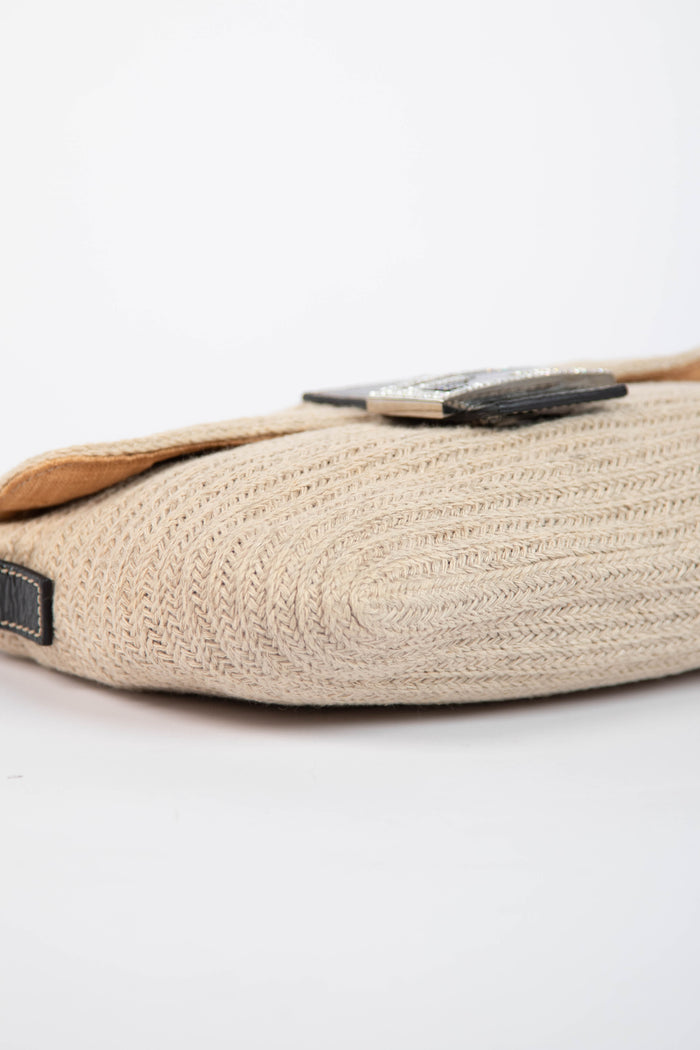 RARE 2000s Fendi Crystal Wicker Baguette Shoulder Bag