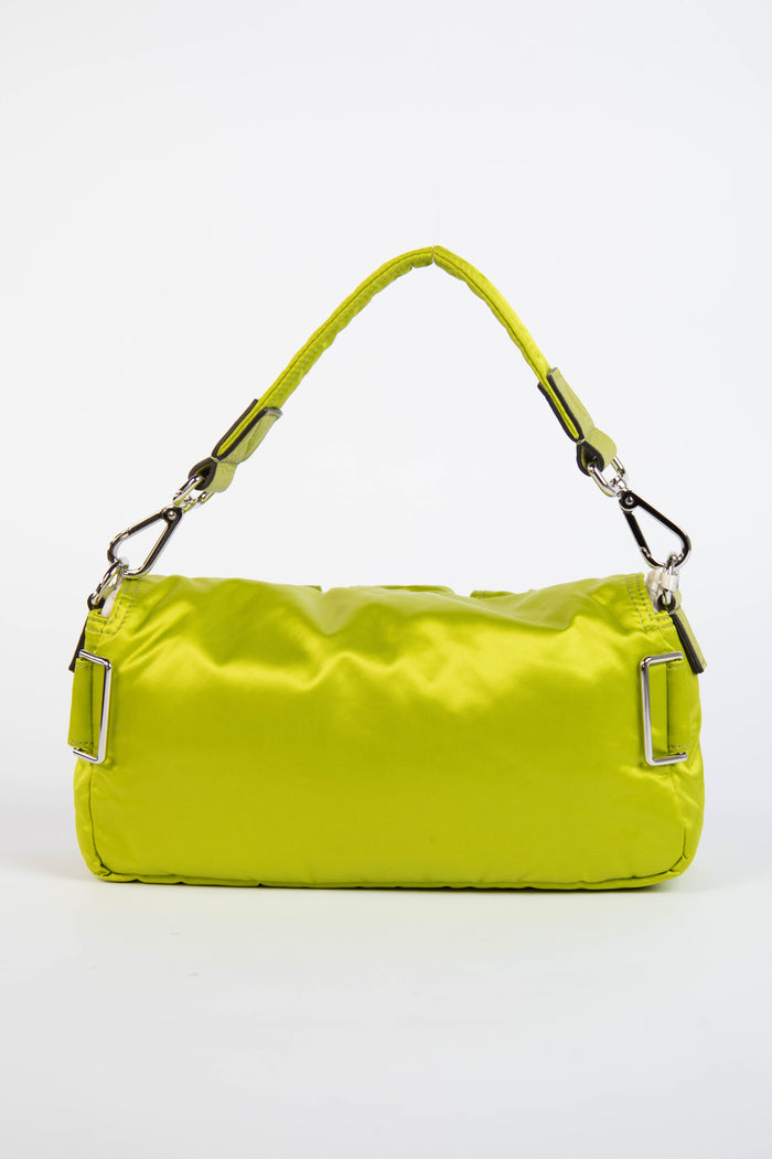 2022 Fendi Neon Green Silk Multipocket Baguette Bag