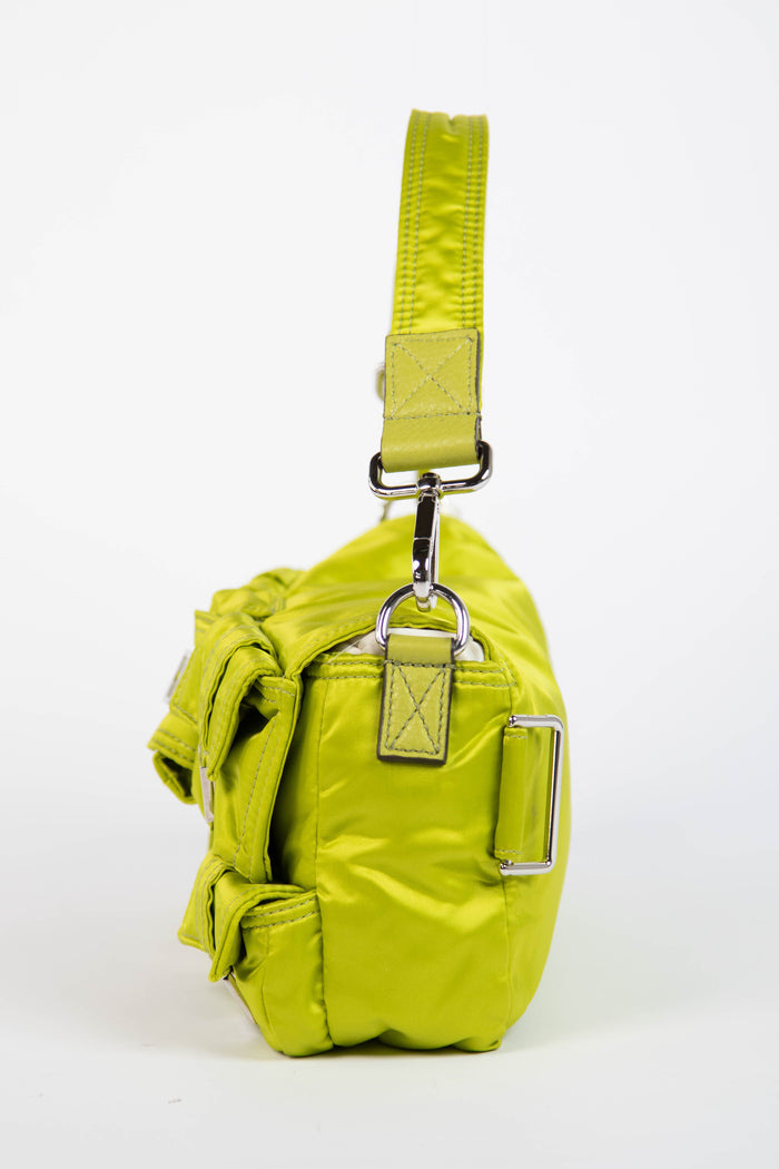 2022 Fendi Neon Green Silk Multipocket Baguette Bag