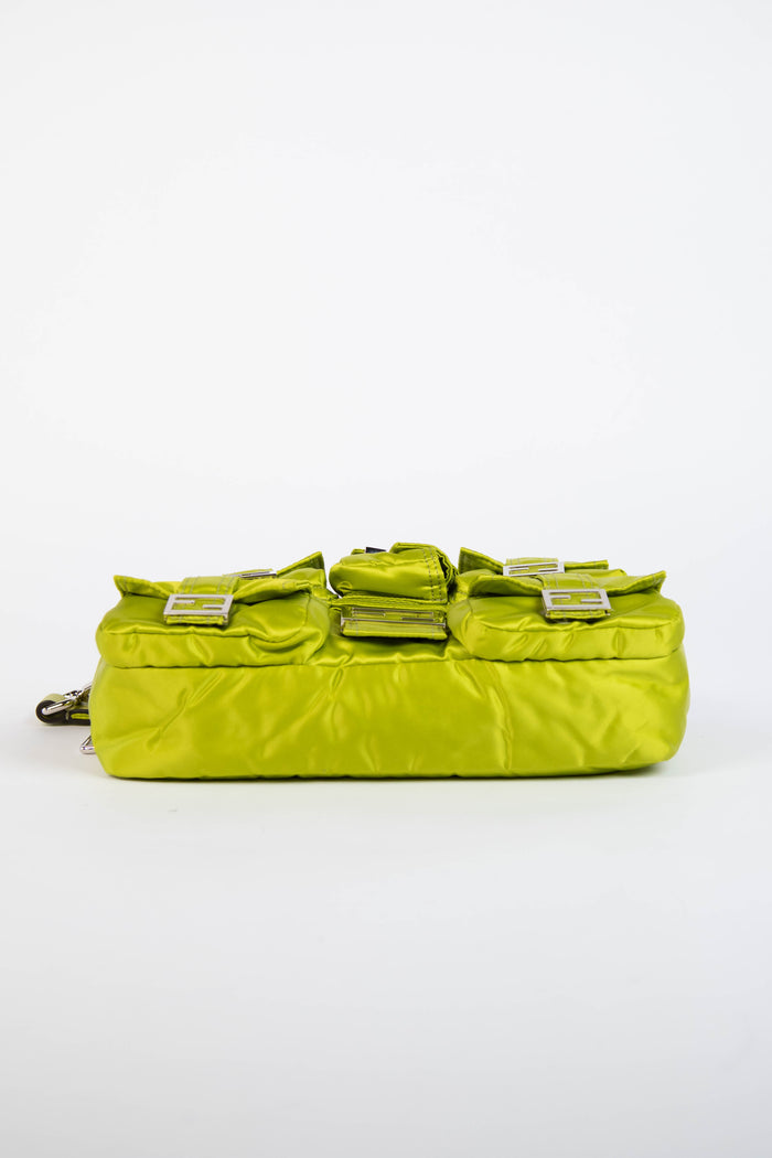 2022 Fendi Neon Green Silk Multipocket Baguette Bag