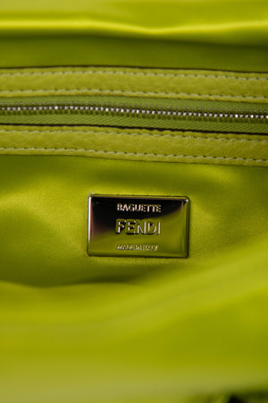 2022 Fendi Neon Green Silk Multipocket Baguette Bag