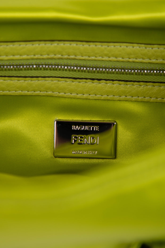 2022 Fendi Neon Green Silk Multipocket Baguette Bag