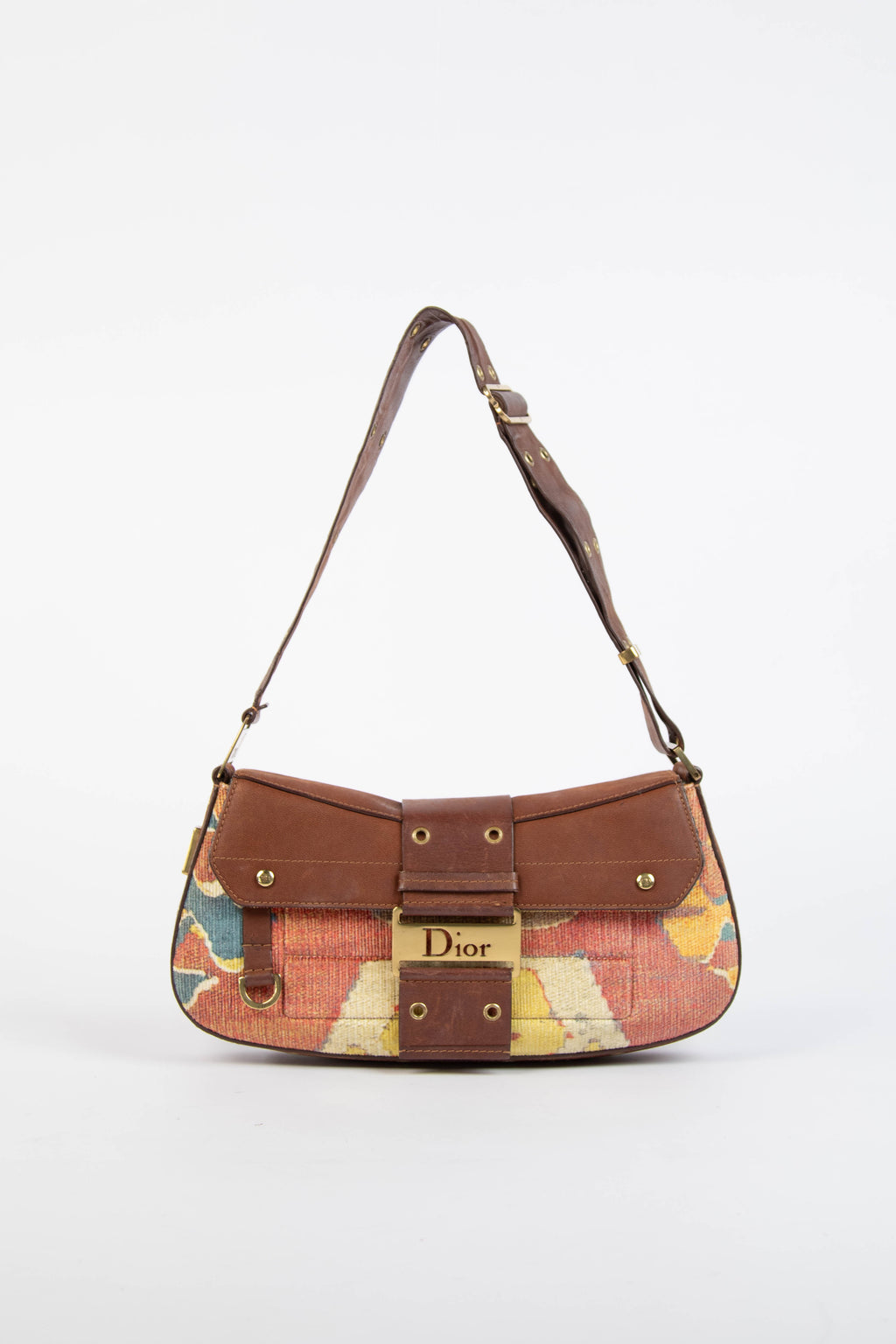 2000s Christian Dior Multicolour Velvet and Leather Columbus Shoulder Bag