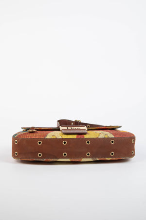 2000s Christian Dior Multicolour Velvet and Leather Columbus Shoulder Bag