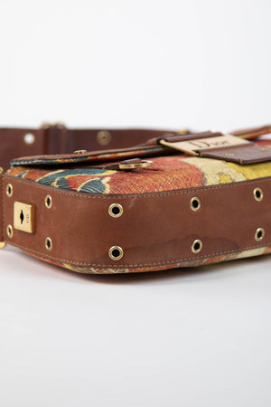 2000s Christian Dior Multicolour Velvet and Leather Columbus Shoulder Bag