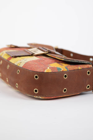 2000s Christian Dior Multicolour Velvet and Leather Columbus Shoulder Bag