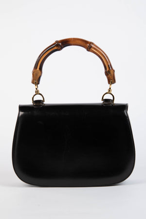 Vintage Gucci Black Leather & Bamboo Top Handle Bag
