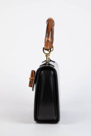 Vintage Gucci Black Leather & Bamboo Top Handle Bag