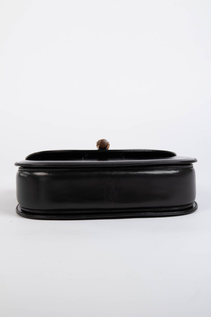 Vintage Gucci Black Leather & Bamboo Top Handle Bag